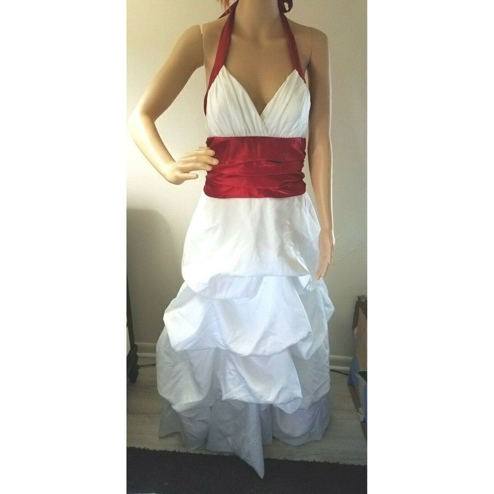 Juniors Size 13/14 Dress by Masquerade Formal Prom Wedding Gown White Red Trims
